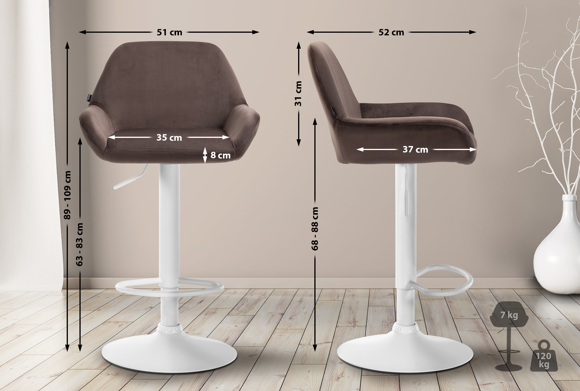 Set med 2 stycken Braga Sammet Barstolar