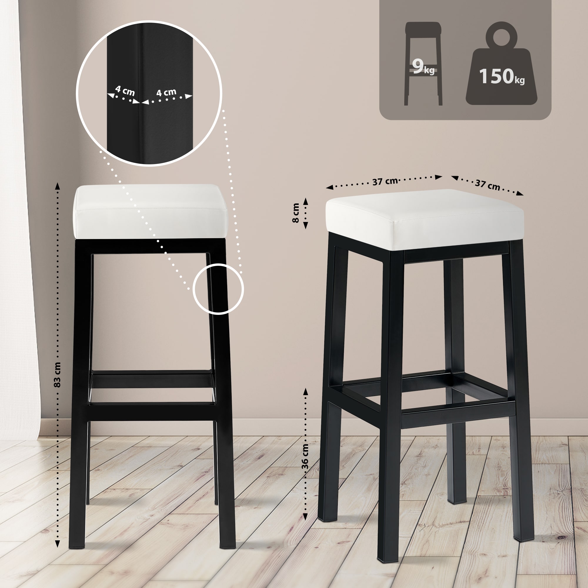 Barstol Taylor sitthöjd 83 cm metallstativ svart