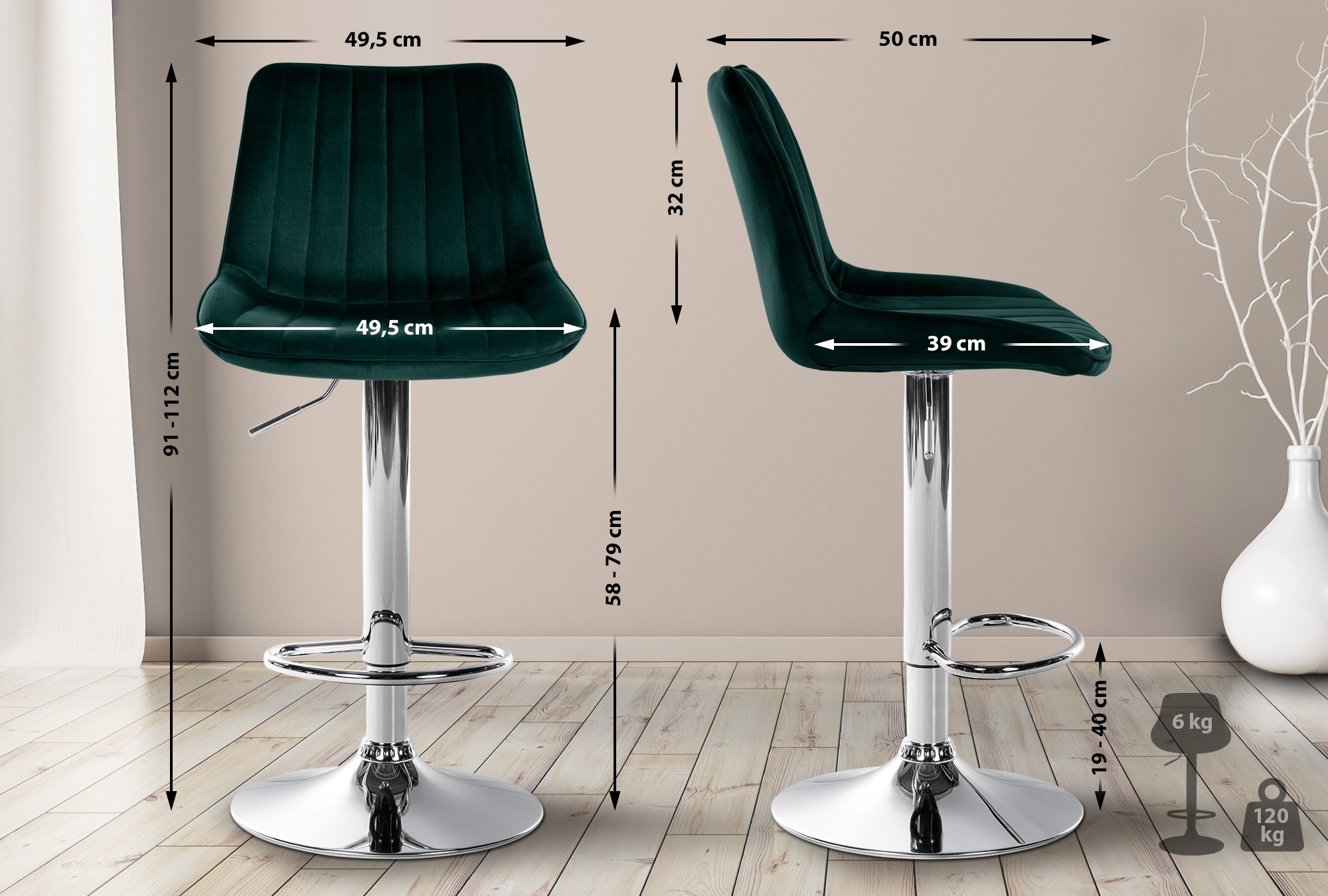 Barstol Toni sammet &ndash; elegant design och bekväm sits. Perfekt för kök eller hembar. Finns i flera färger.