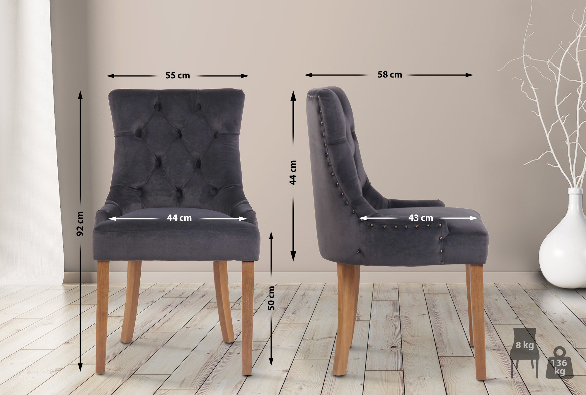 Uppsättning av 4 matstolar Aberdeen Velvet