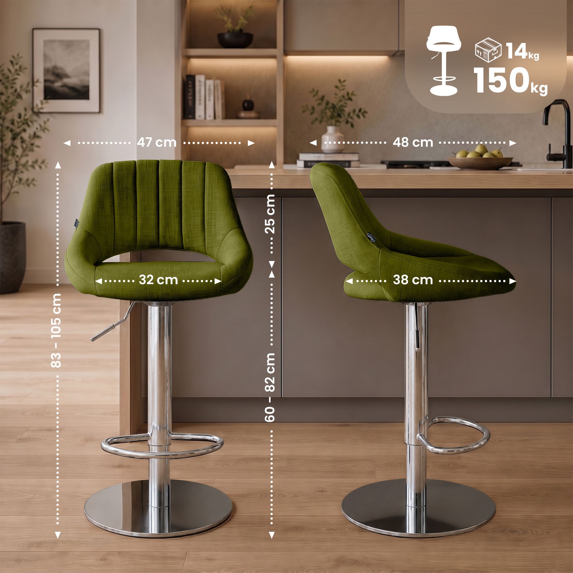 2-pack barstolar Milet i krom med extra tung fot