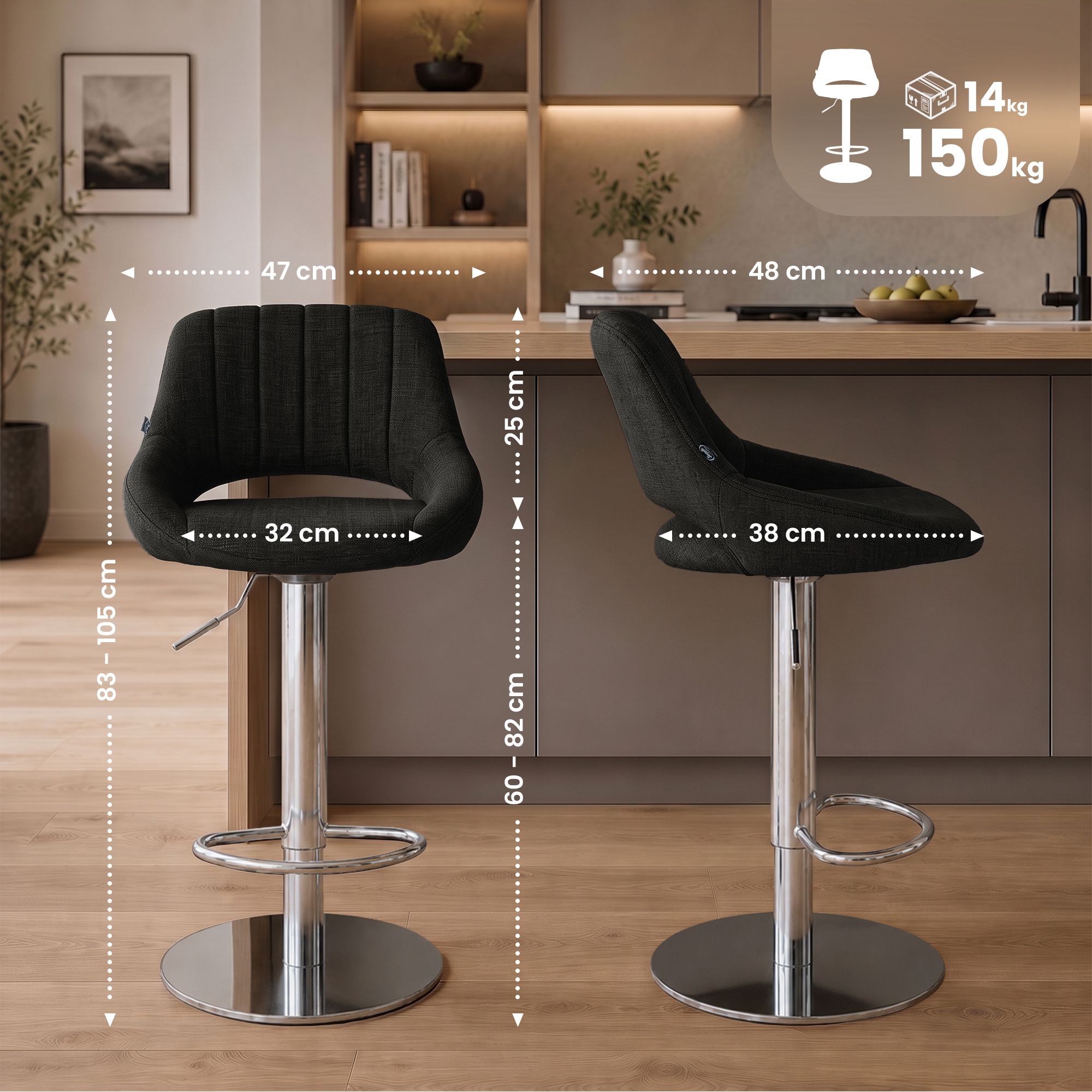 2-pack barstolar Milet i krom med extra tung fot
