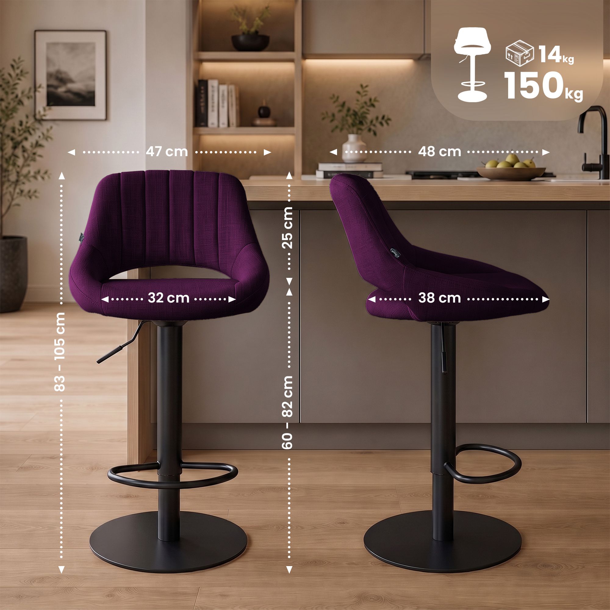 2-pack barstolar Milet svart med extra tunga fotplattor