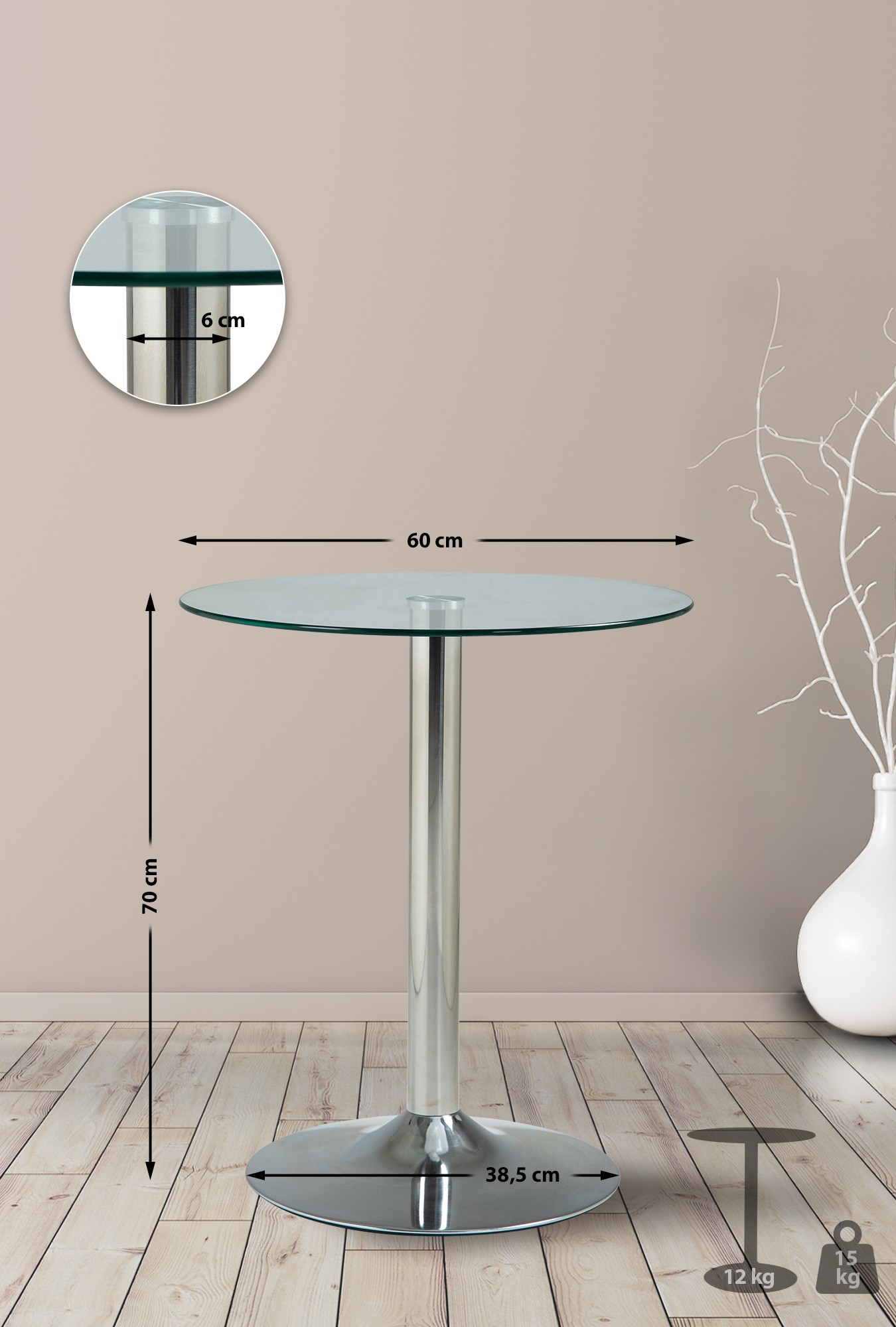 Bistro Bord Glas 70 cm klarglas