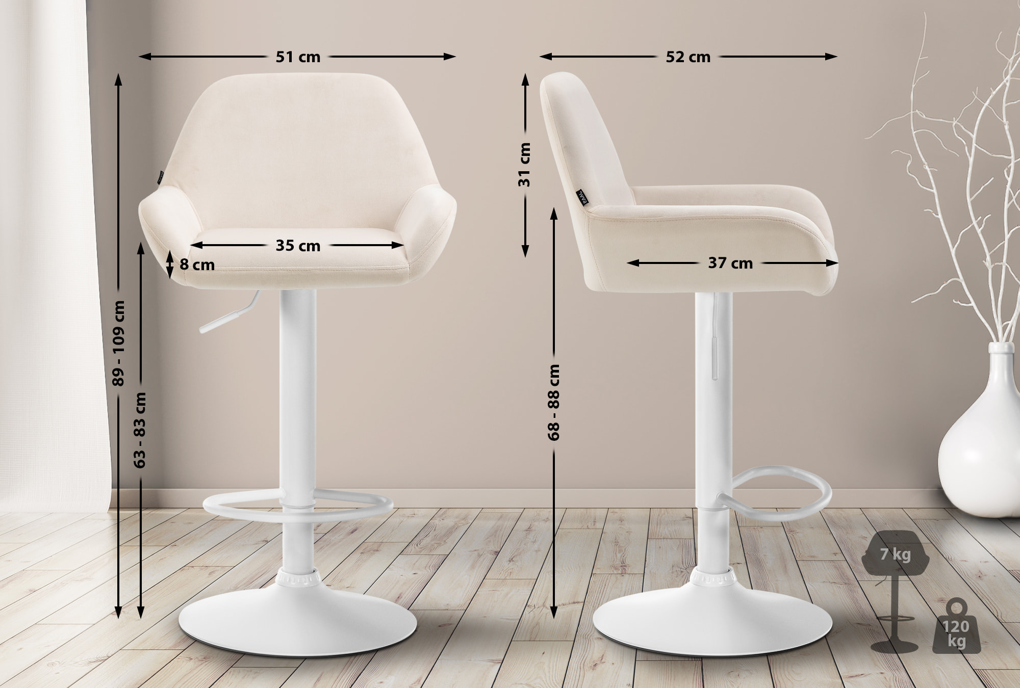 Set med 2 stycken Braga Sammet Barstolar