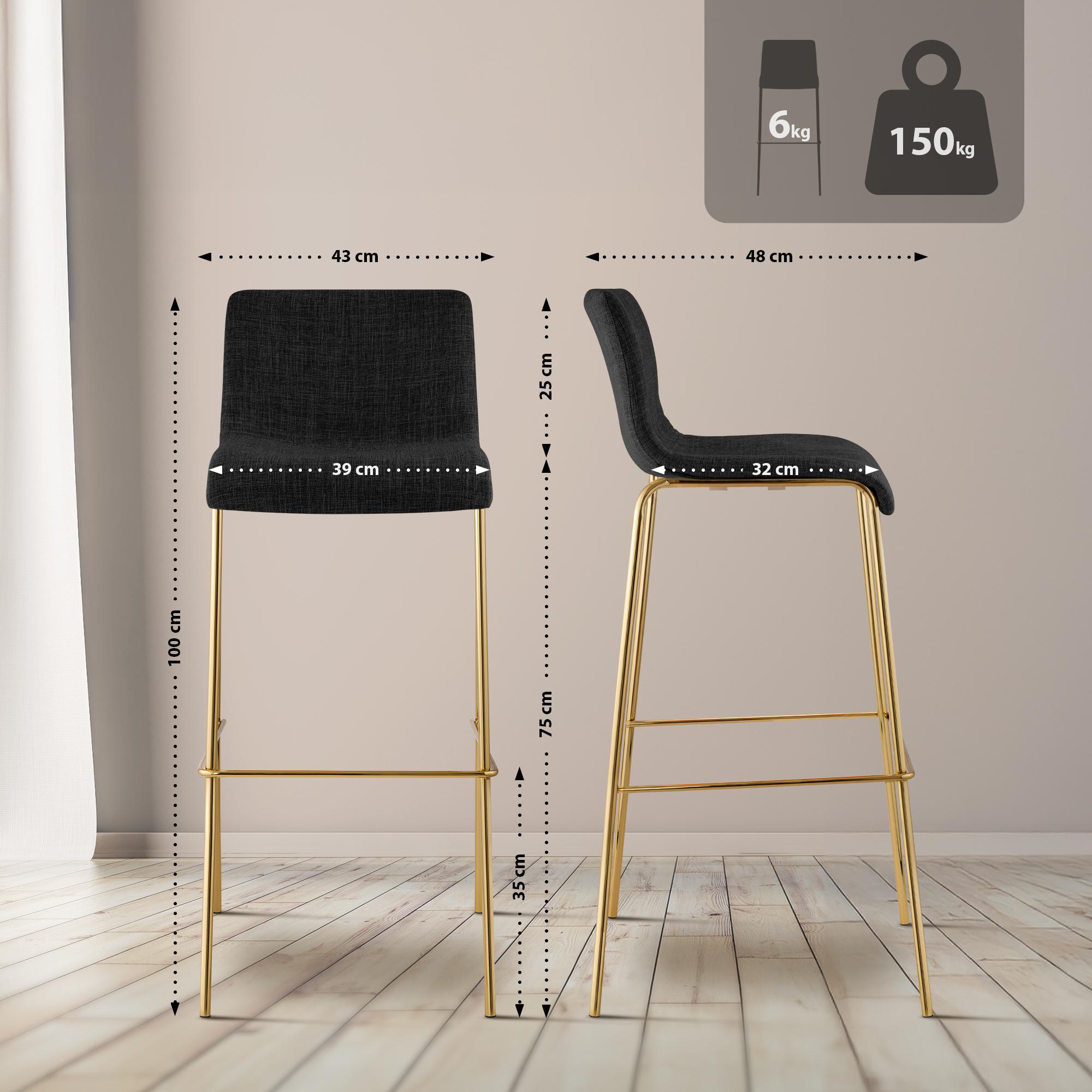 2-pack Barstolar Hover i Tyg med Fyra Ben Guldfärgade