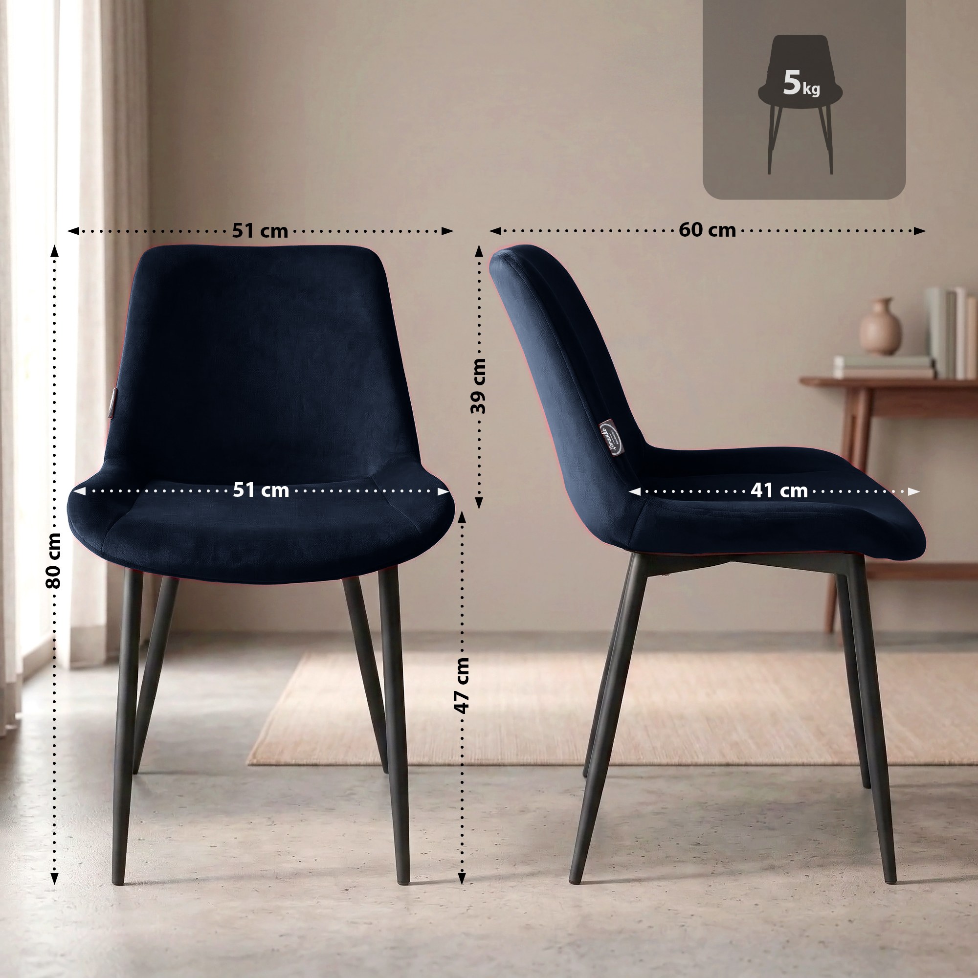 Matstolar Victoria, 4-pack i Sammet