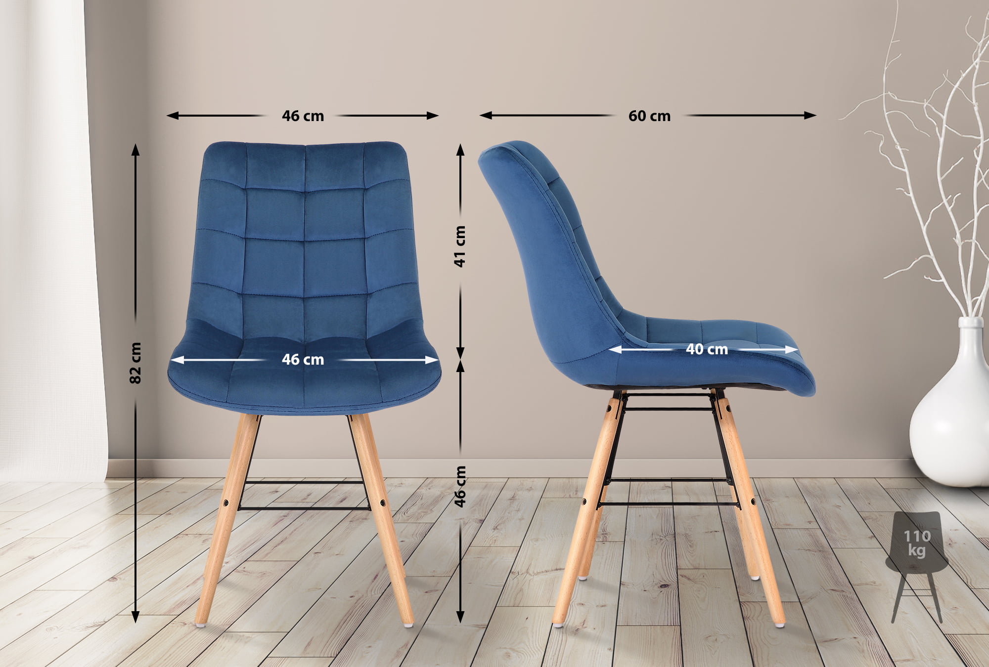 Uppsättning med 2 matstolar Leni Velvet