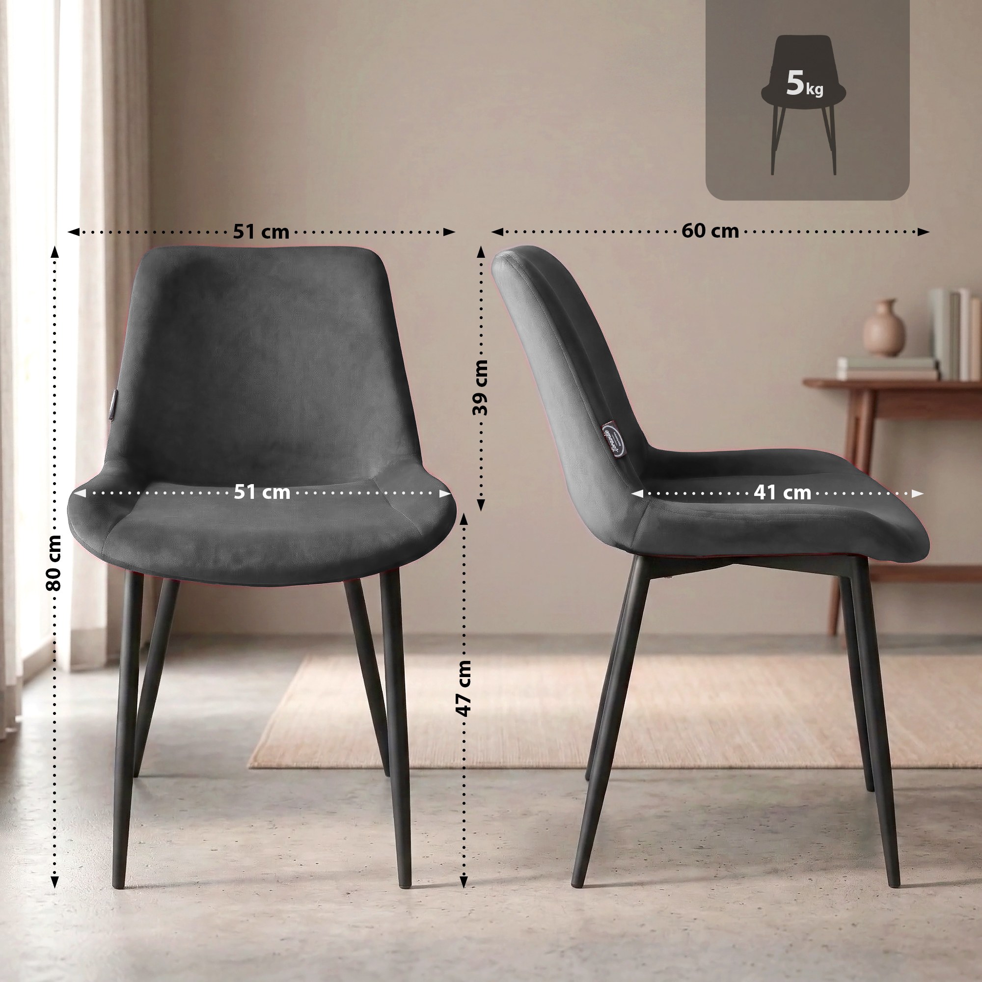 Matstolar Victoria, 4-pack i Sammet