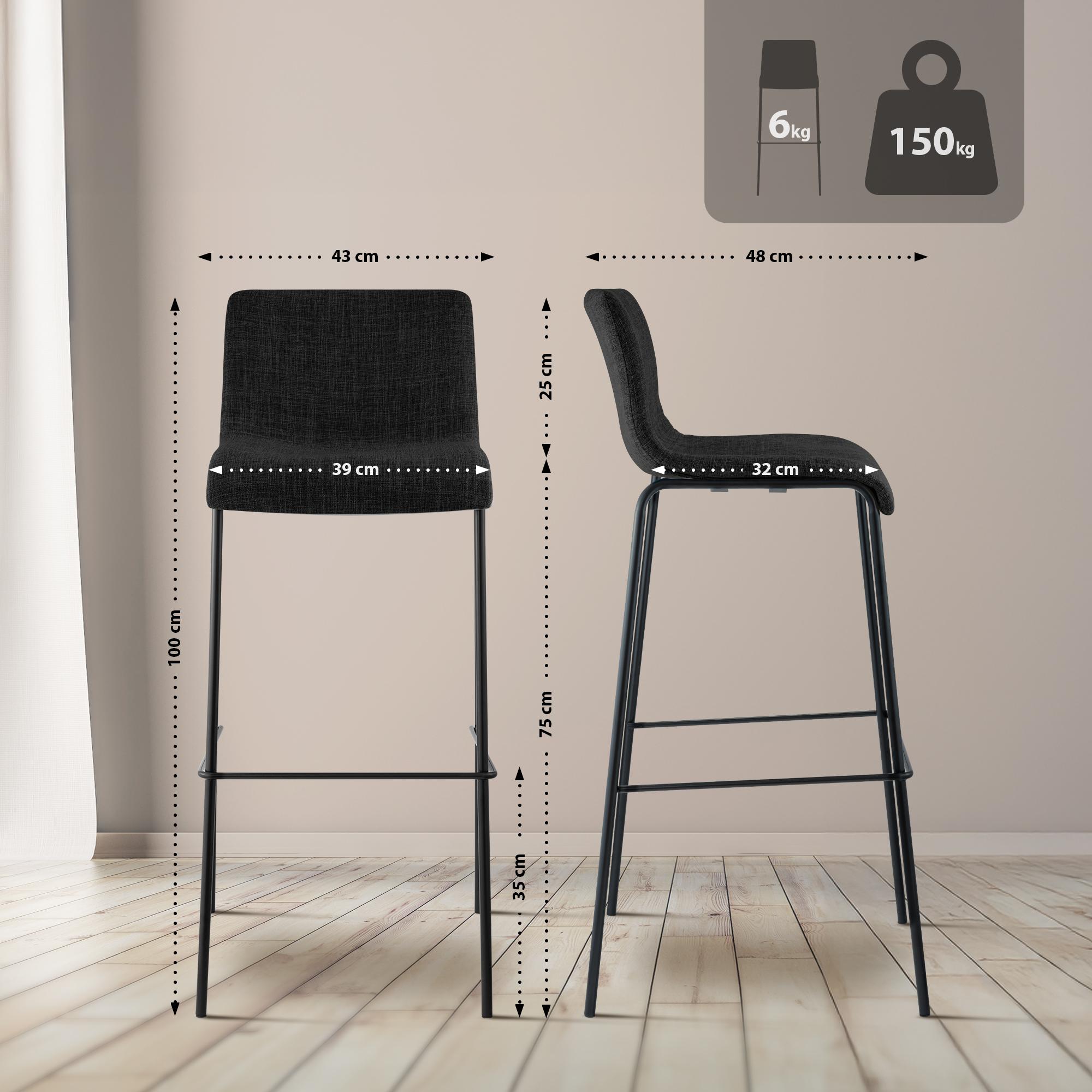 2-pack barstolar Hover i tyg med fyrbensstativ