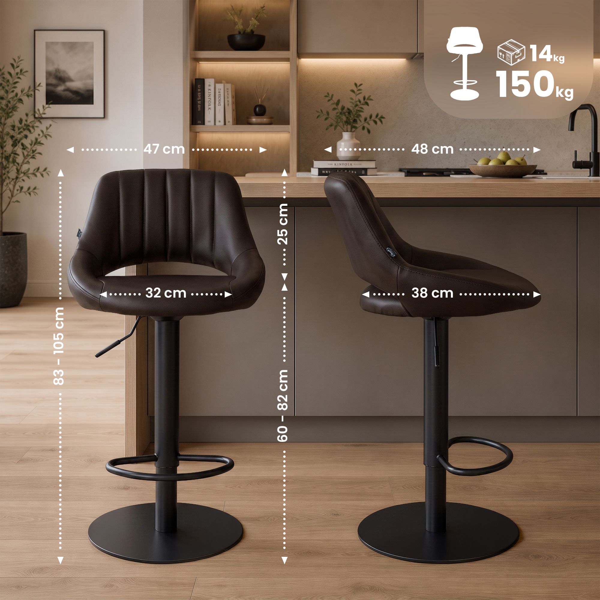 2-pack barstolar Milet svart med extra tunga fotplattor