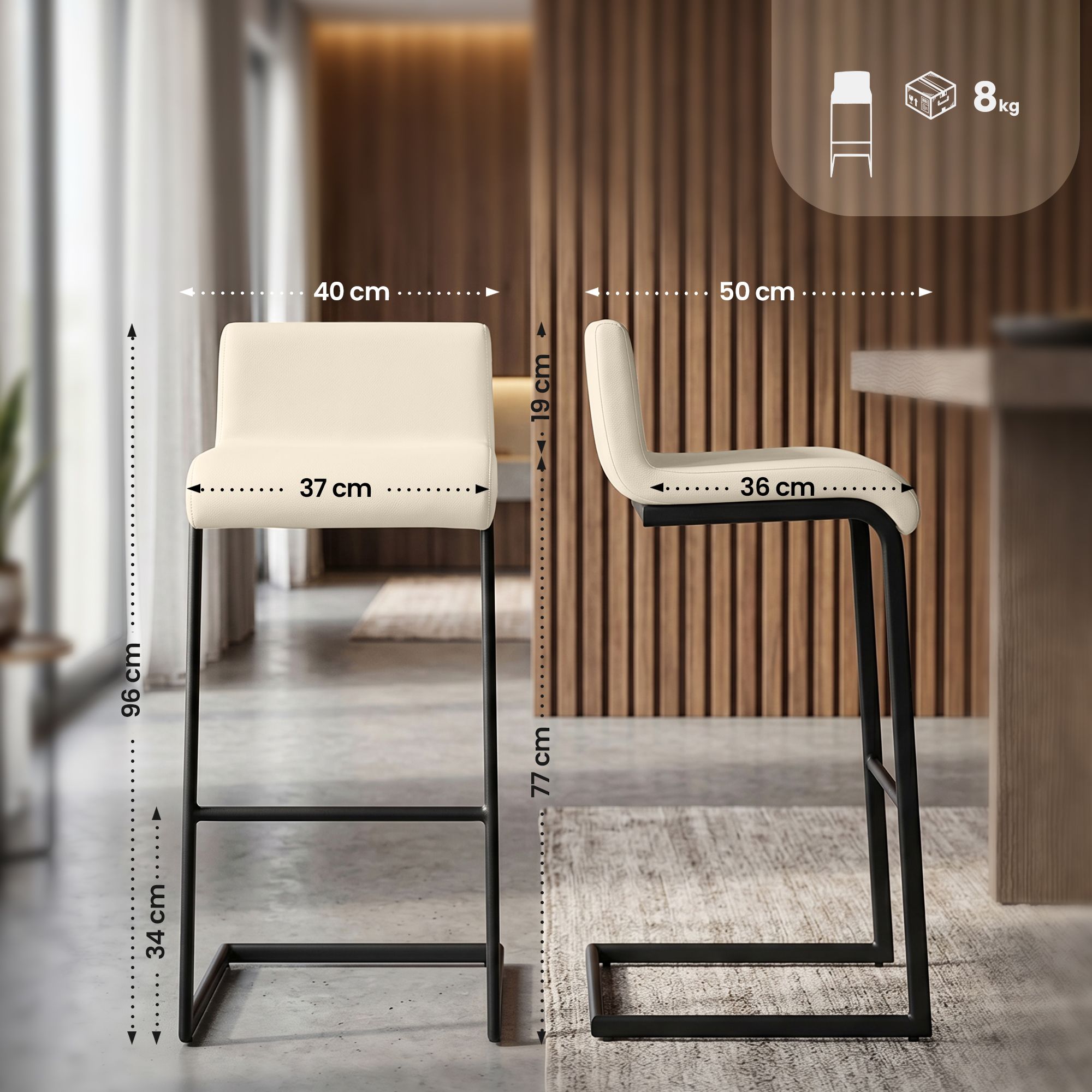 Barstolar Newport, set om 2, med svart metallstomme
