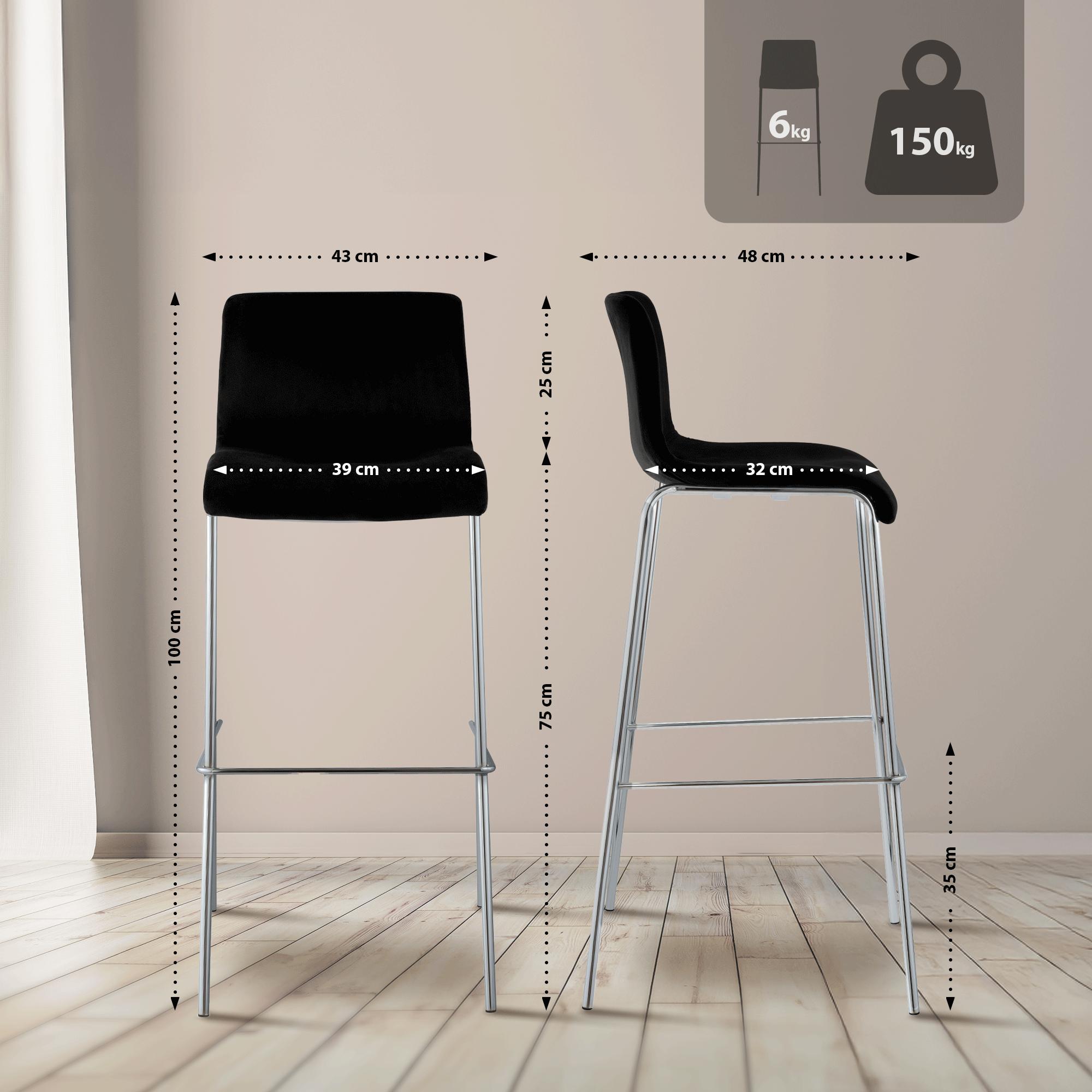 Barstol Hover Sammet Fyrbensstativ Krom