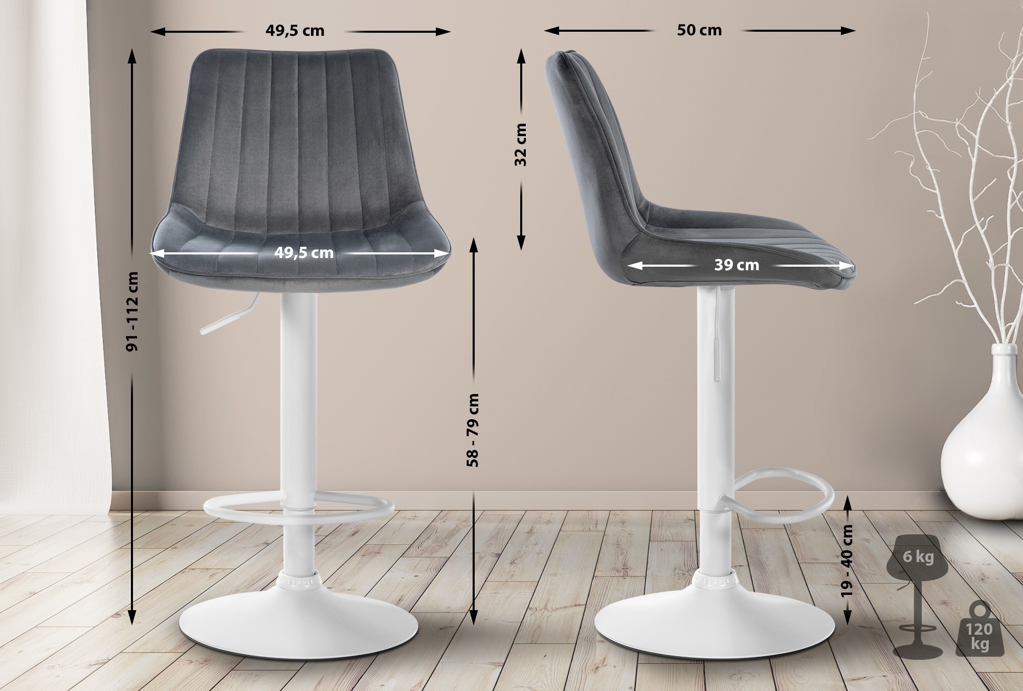 Barstol Toni sammet &ndash; elegant design och bekväm sits. Perfekt för kök eller hembar. Finns i flera färger.