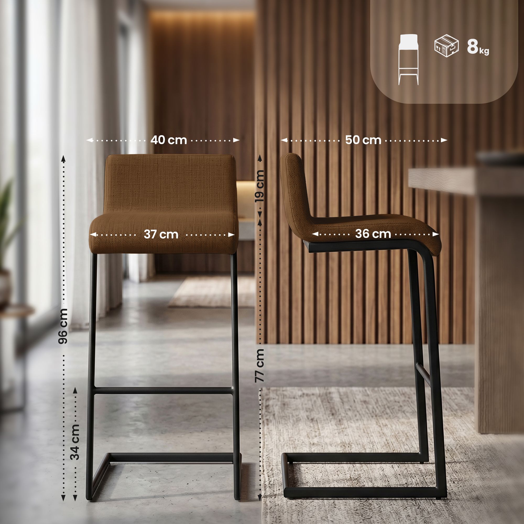 Barstolar Newport, set om 2, med svart metallstomme