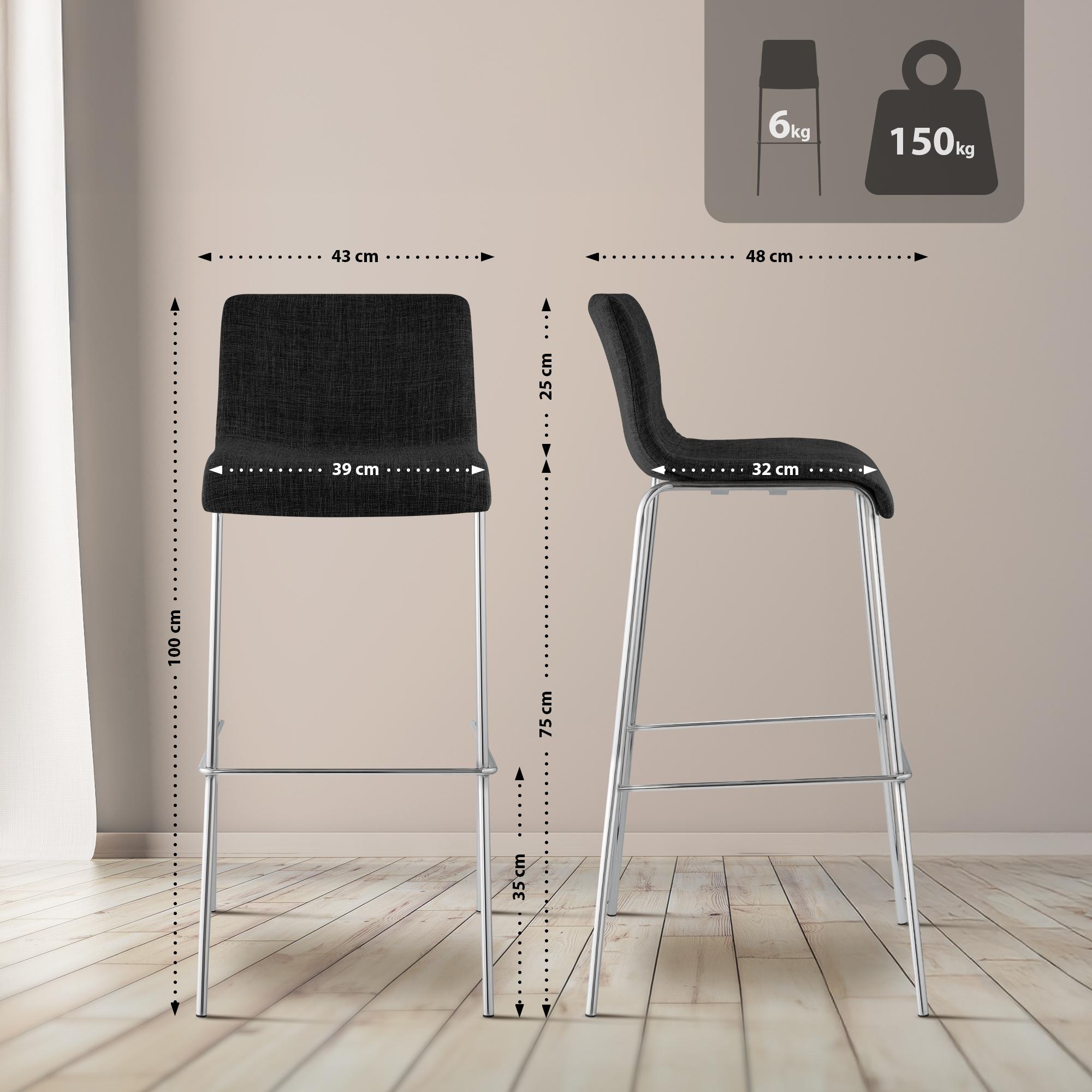 2-pack barstolar Hover i tyg med fyrbensstativ