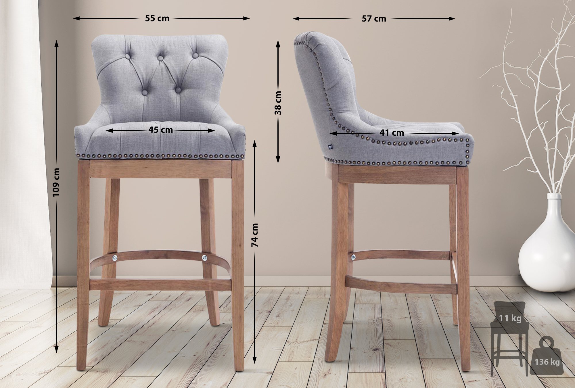 Barstol Lakewood Tyg, Antik Ljust