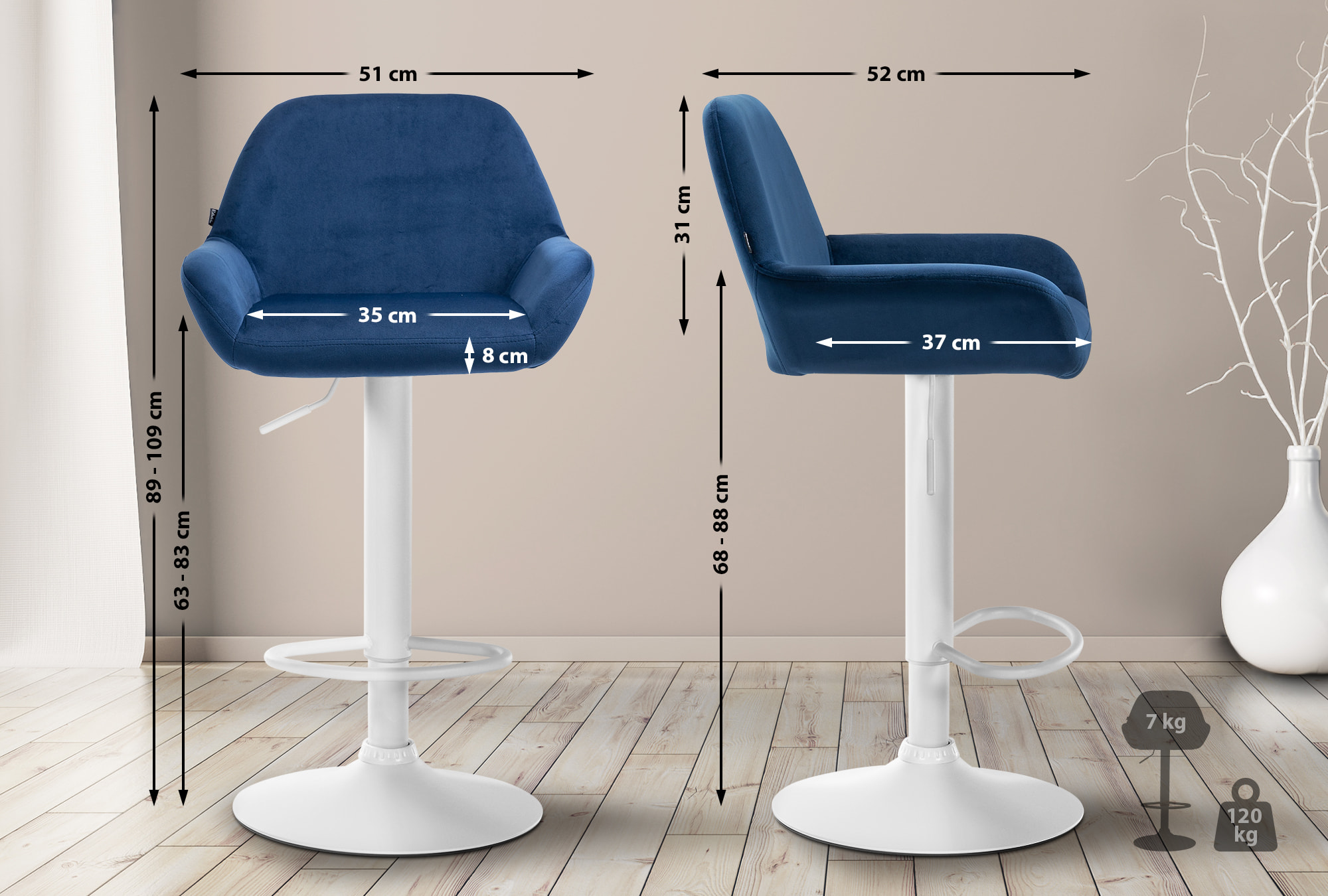 Set med 2 stycken Braga Sammet Barstolar
