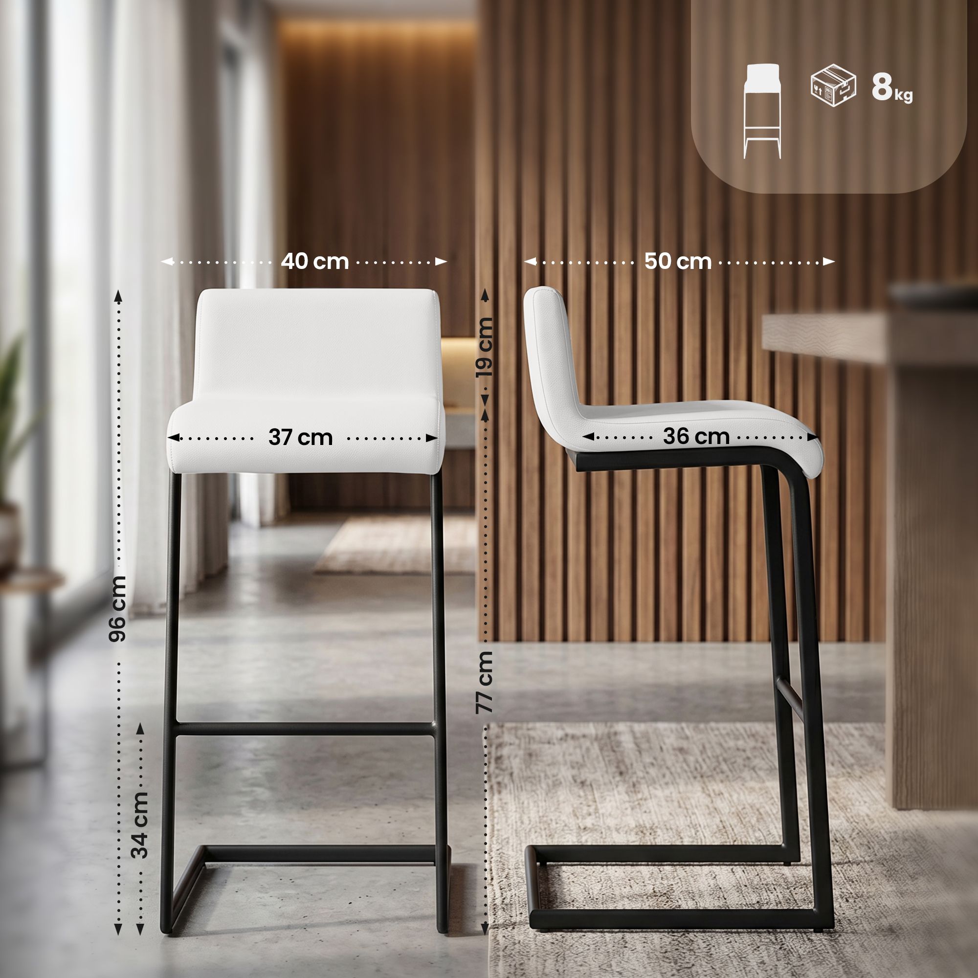 Barstolar Newport, set om 2, med svart metallstomme