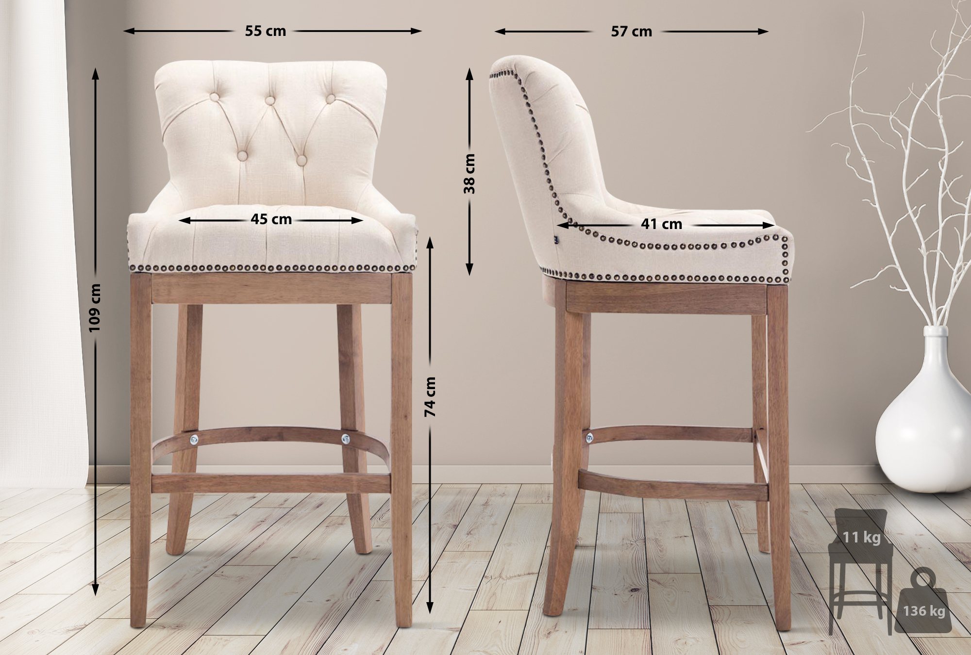 Barstol Lakewood Tyg, Antik Ljust