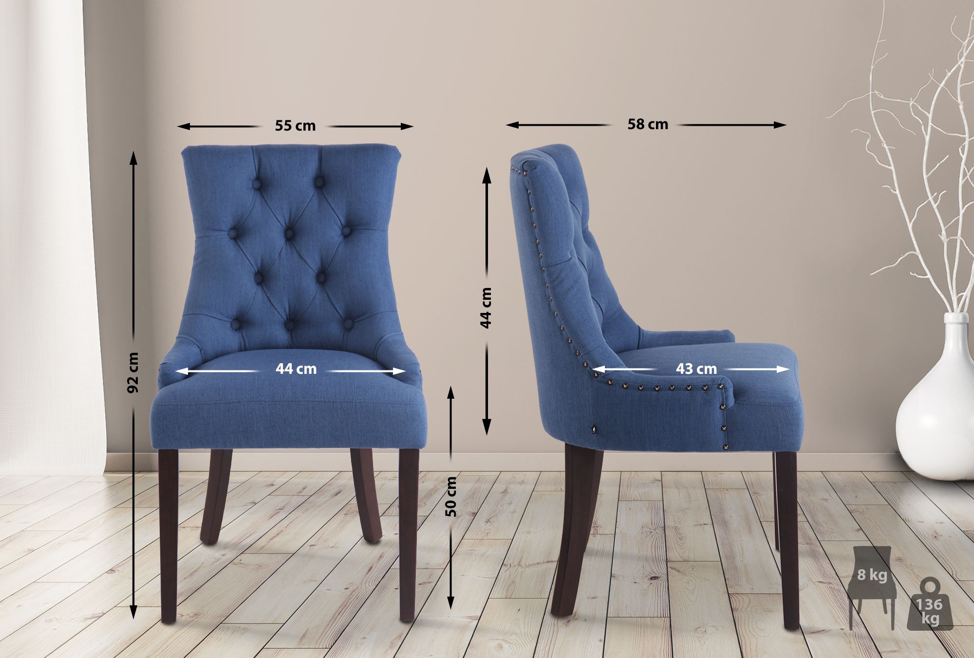 Uppsättning av 2 matstolar Aberdeen Fabric