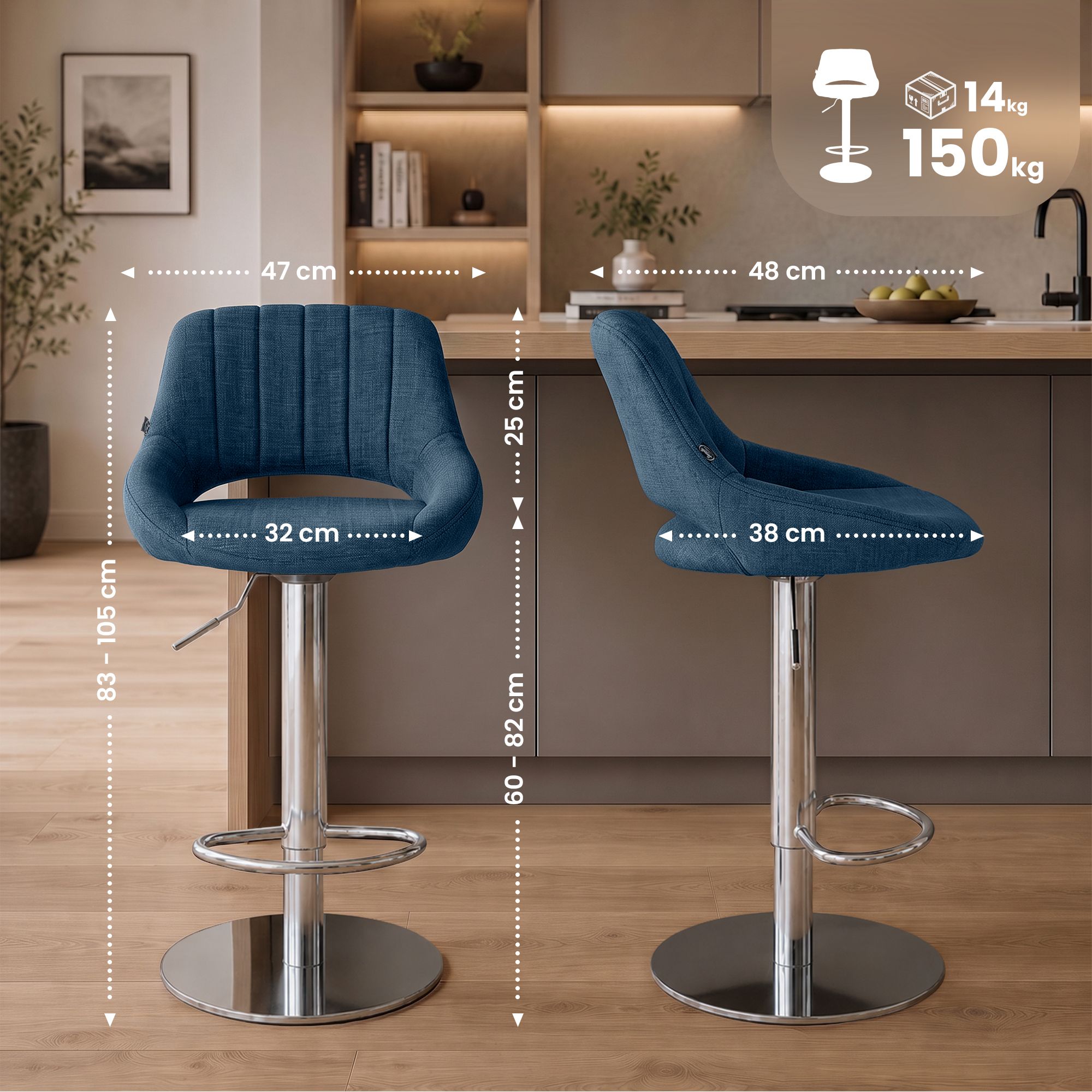 2-pack barstolar Milet i krom med extra tung fot