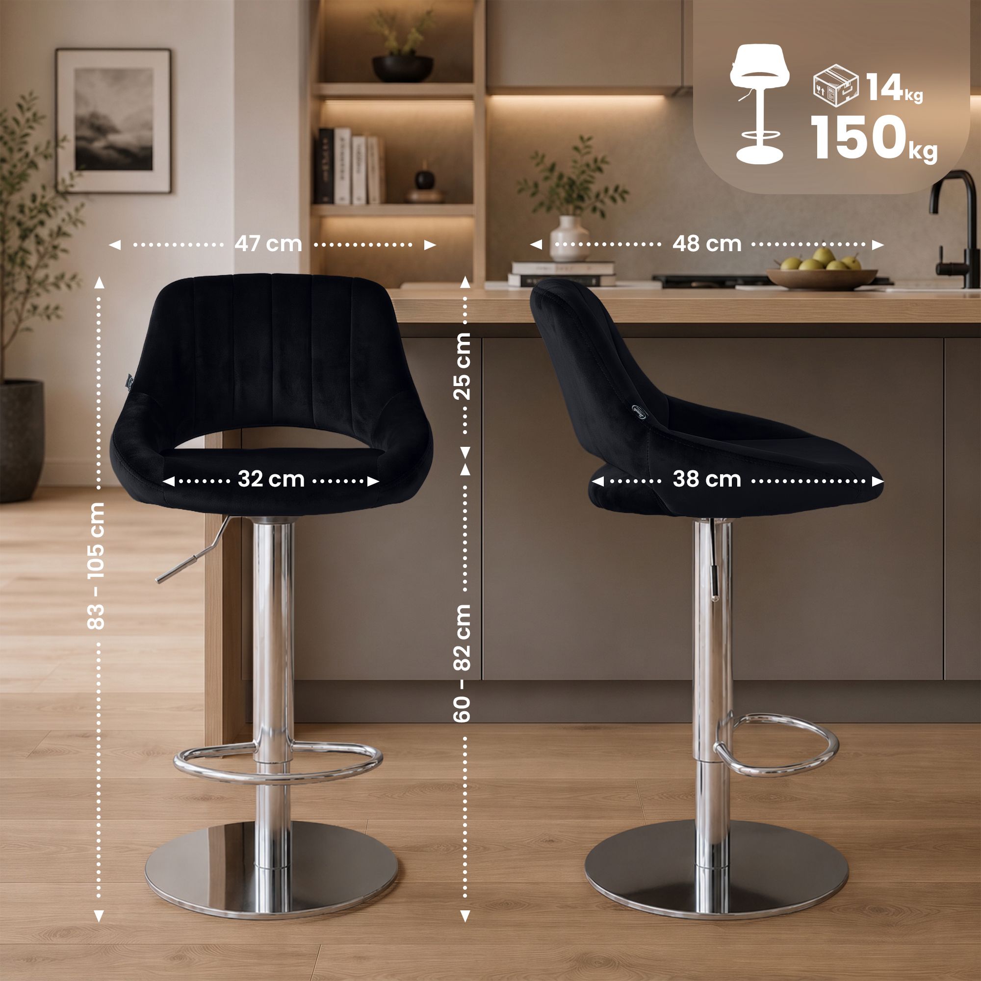 2-pack barstolar Milet i krom med extra tung fot