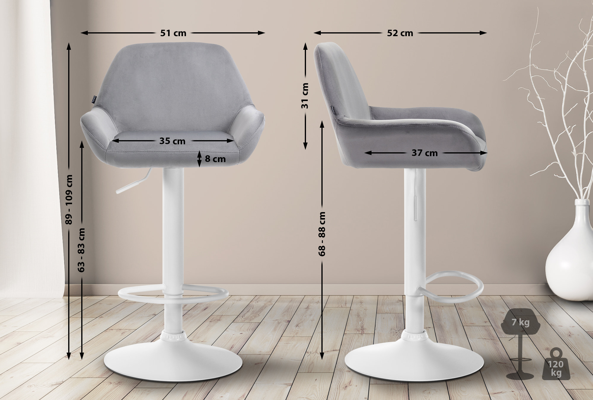 Set med 2 stycken Braga Sammet Barstolar
