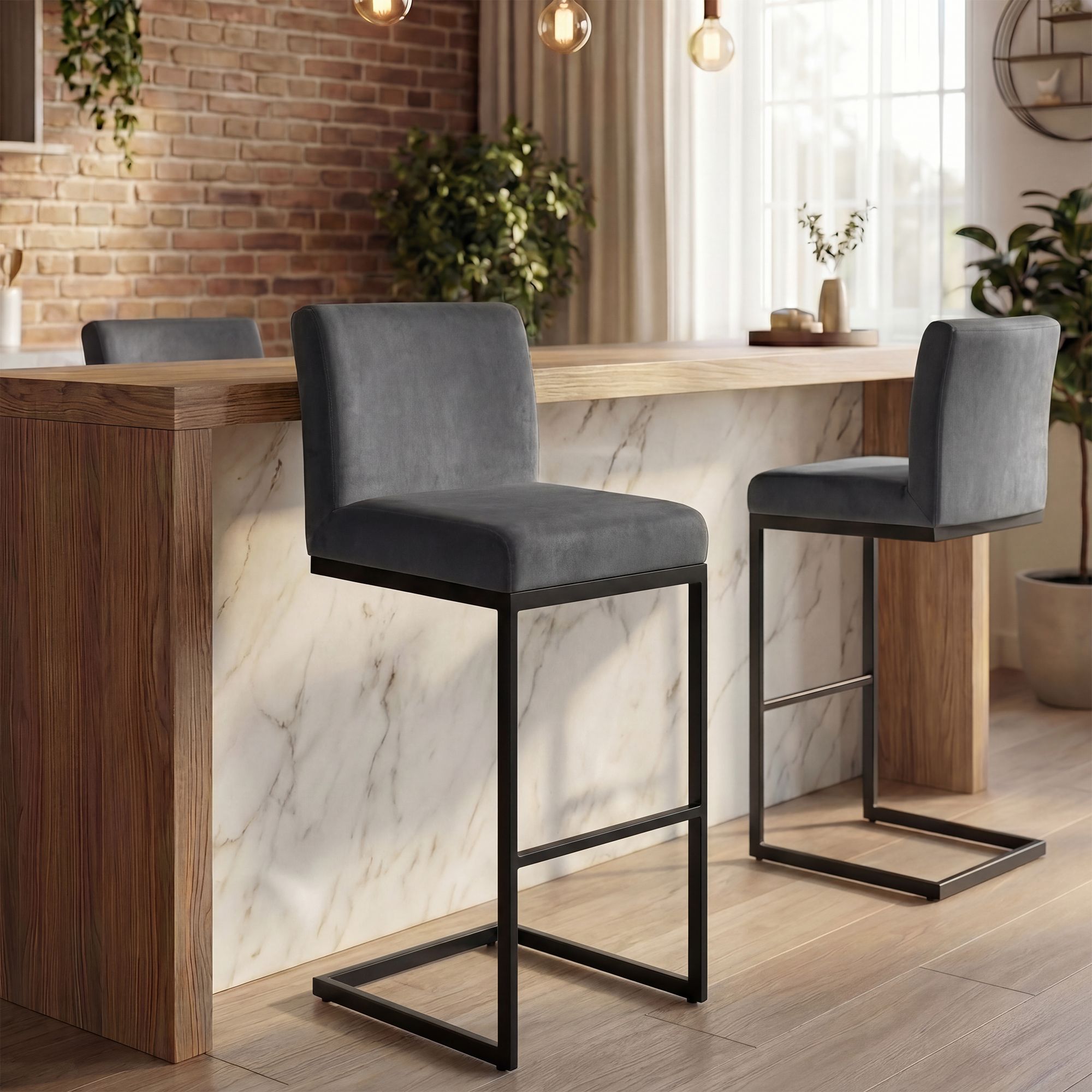 2-pack barstolar Hopewell i sammet