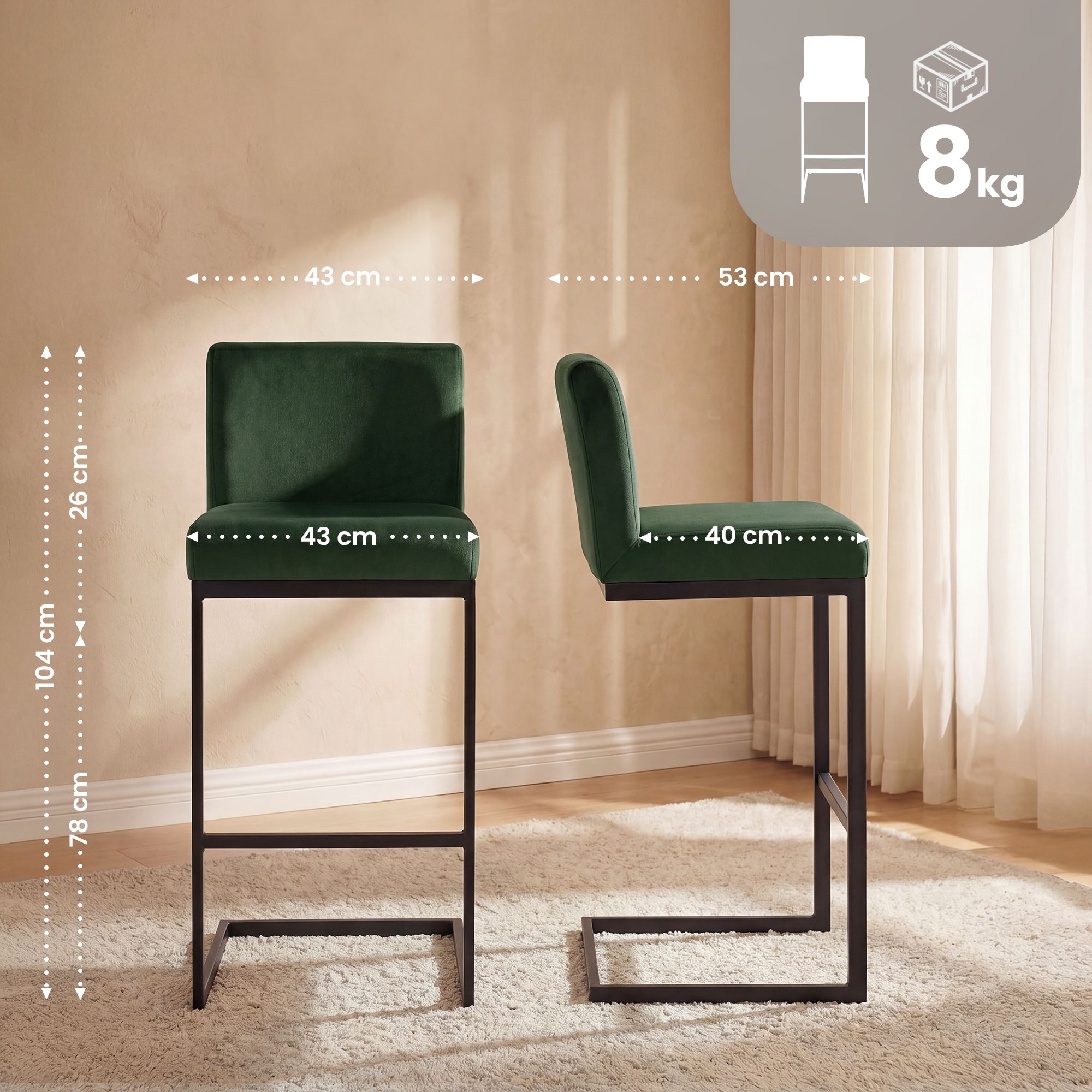 2-pack barstolar Hopewell i sammet