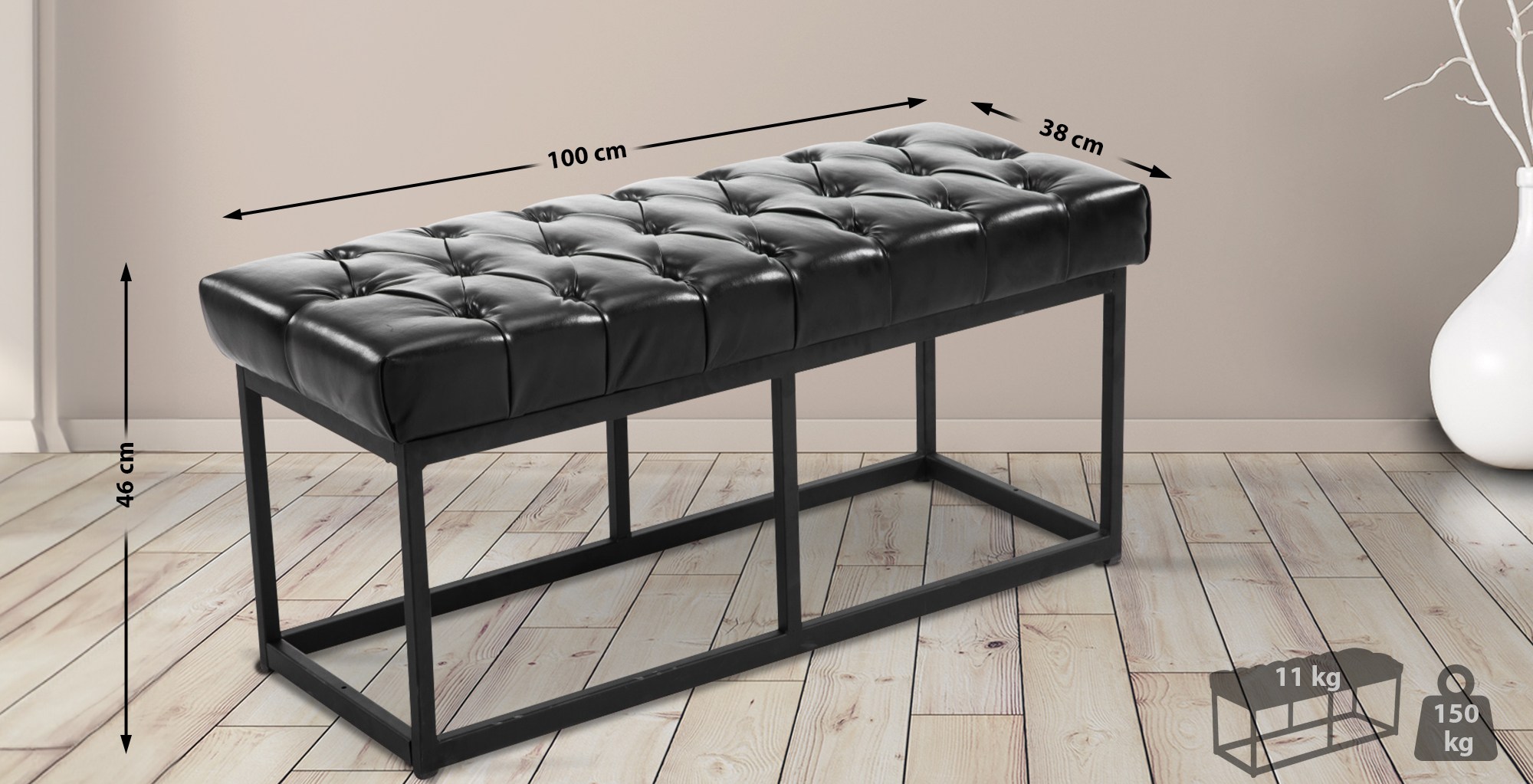 Bänk Amun Konstläder Svart