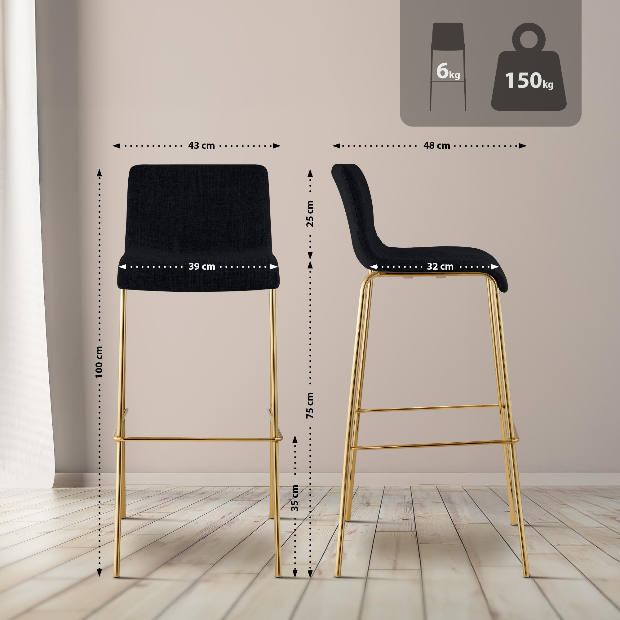 2-pack Barstolar Hover i Tyg med Fyra Ben Guldfärgade