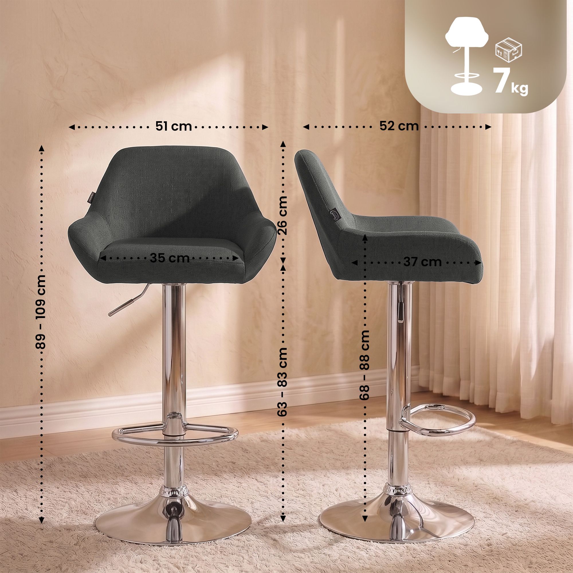 Barstol Braga tyg modern design och bekväm sits passar kök och hem