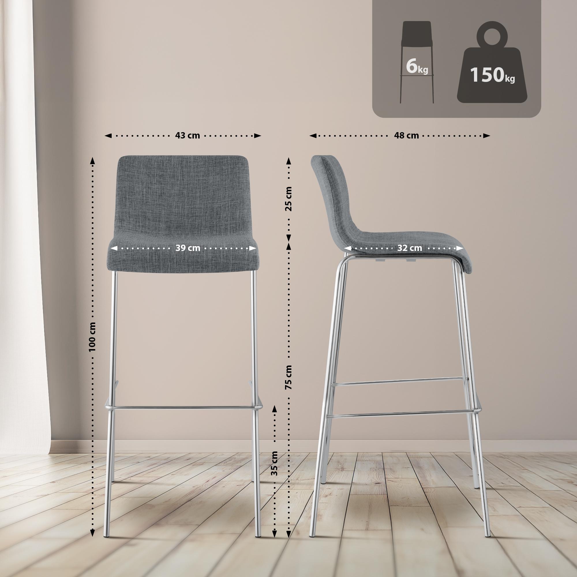 2-pack barstolar Hover i tyg med fyrbensstativ