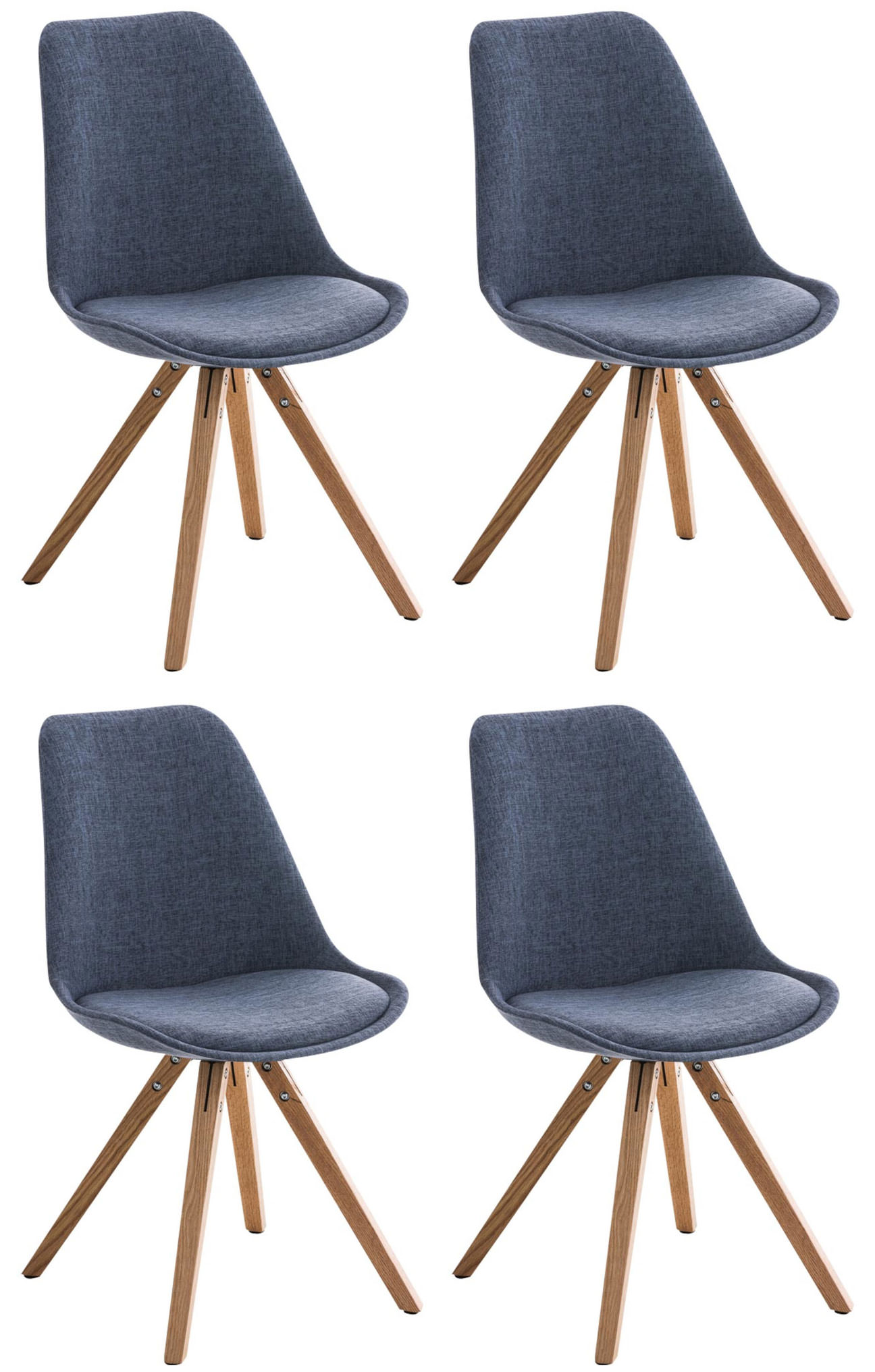 Set med 4 fyrkantiga stolar av tyg med pegben