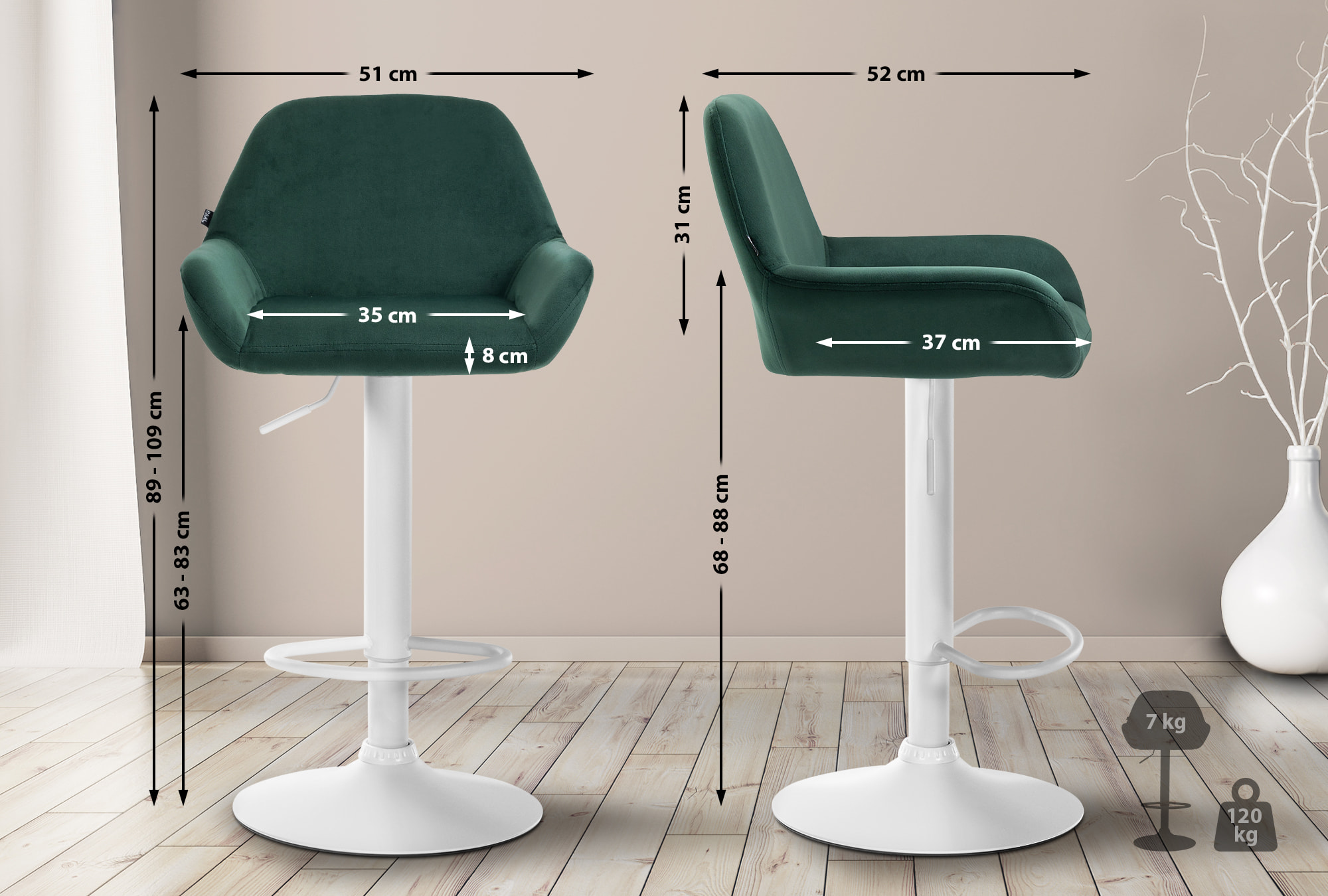 Set med 2 stycken Braga Sammet Barstolar