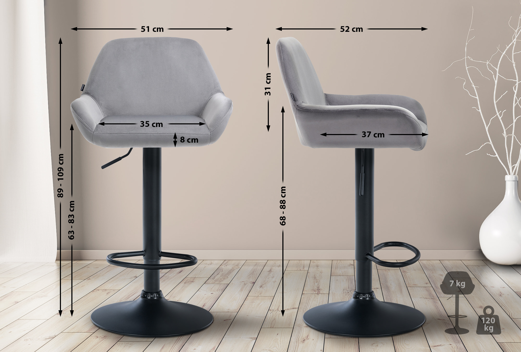 Set med 2 stycken Braga Sammet Barstolar