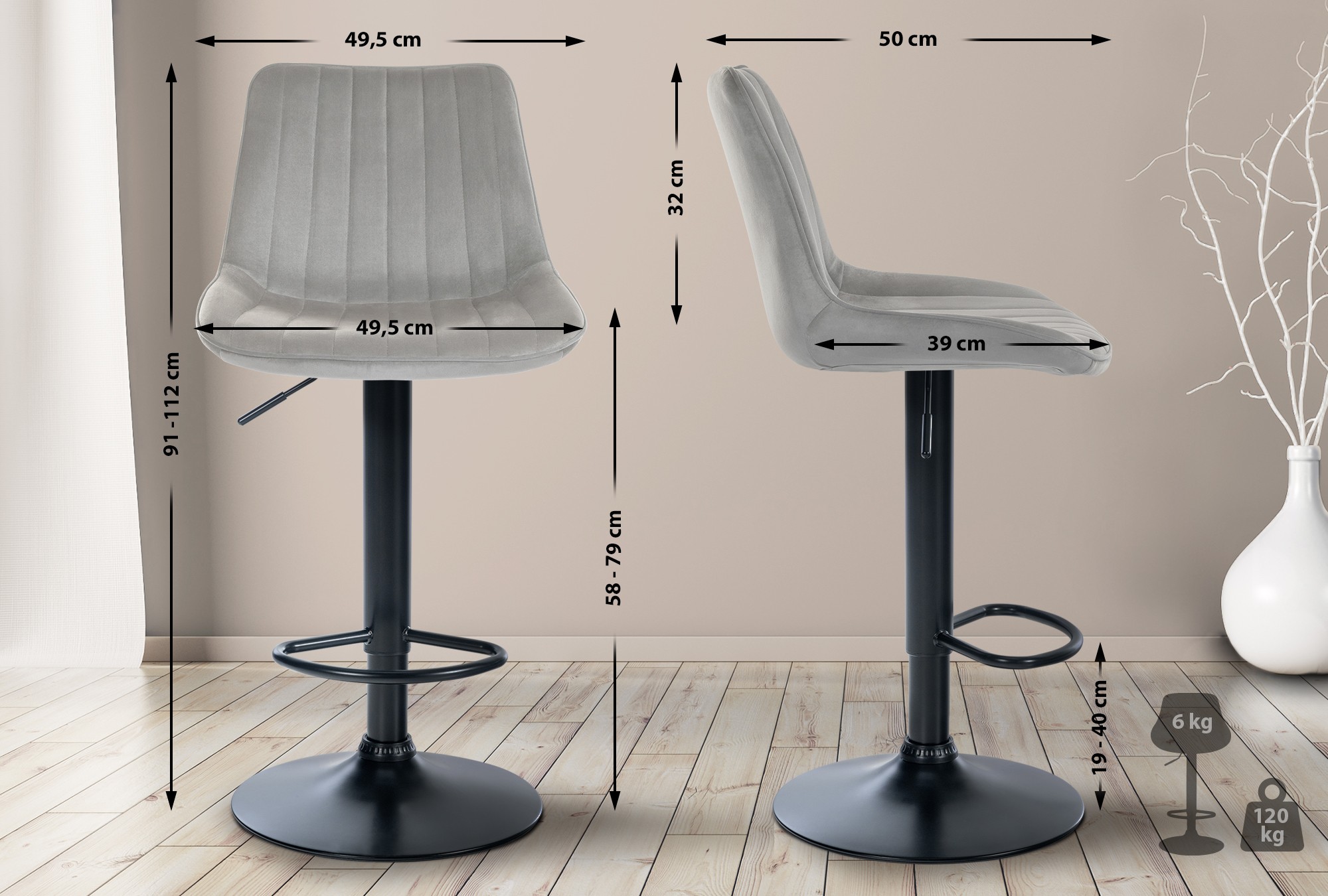 Barstol Toni sammet &ndash; elegant design och bekväm sits. Perfekt för kök eller hembar. Finns i flera färger.